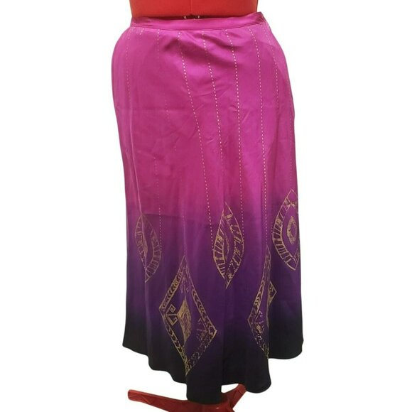 Chicos Tribal Rhythm Nellie Skirt, Size 1 Med, Pink Purple, Silk, Cotton lined - Picture 2 of 9